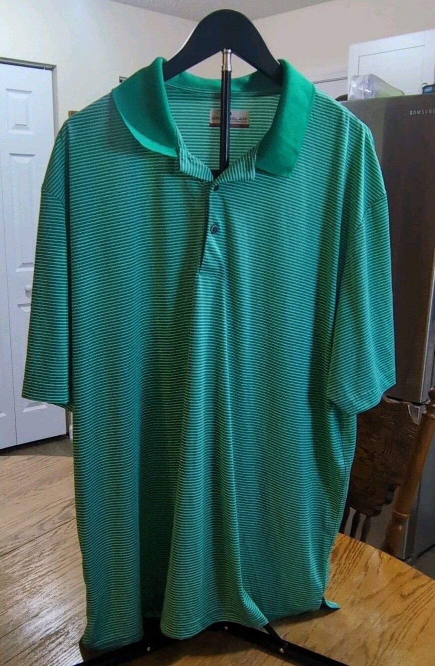 Grand Slam Performance Polo Shirt Men's Size XXL Green Striped Golf Shirt (25)